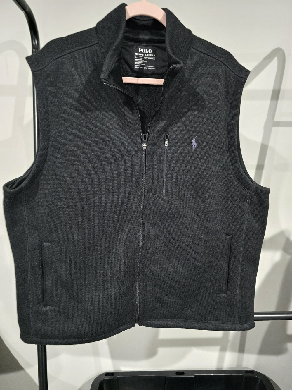 Polo by Ralph Lauren Black Zip-Front Fleece Vest with Chest Pocket